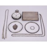 A George V Silver Rectangular Cigarette Case and Mixed Silverware, the cigarette case by S.