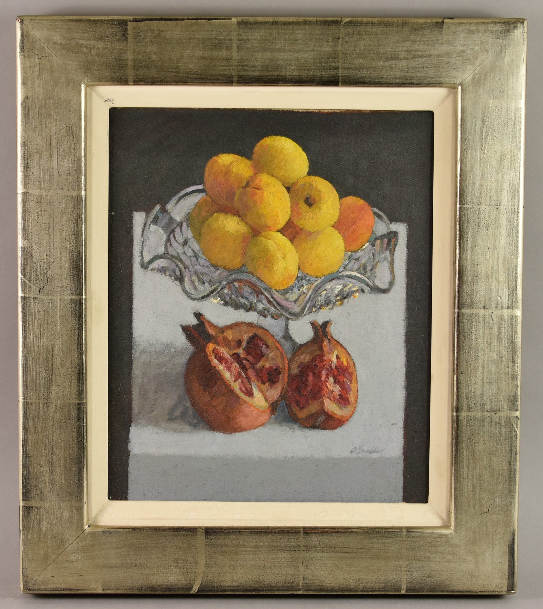 ***David Sinclair (Born 1937) - Oil painting - "Pomegranate and Apricots", signed, canvas 12ins x - Image 2 of 3