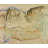 20th Century School - Pencil and watercolour - Abstract landscape, 14ins x 16ins, framed and