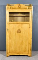 An Early 20th Century Continental Pine Kitchen Cupboard, with tray top, fitted two shelves