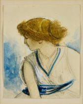 Attributed to William Edward Frost (1810-1877) - Pen and wash drawing – Girl in profile, 4.75ins x
