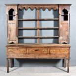 A Late 18th Century Oak Dresser Base, with moulded edge to top, fitted three frieze drawers, on