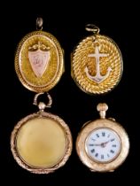 A Quantity of Mixed Gold Items, comprising - three yellow metal (tests 9ct gold) lockets, and a 14ct