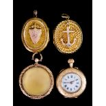 A Quantity of Mixed Gold Items, comprising - three yellow metal (tests 9ct gold) lockets, and a 14ct