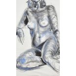 20th/21st Century School - Charcoal and pastel - Female nude study, indistinctly signed and dated '