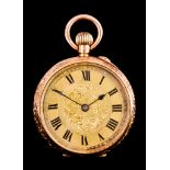 A Lady's Keyless Open Faced Fob Watch, Early 20th Century, 14ct gold case, 32mm diameter,