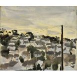 ***Danny Markey (Born 1965) - Oil painting - Sun setting behind an Estate, board, 8.25ins x 9.