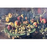 ARR Kenneth Newton (1933-1984) - Oil painting - Still life - Green majolica dish of cobnuts, other