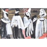 20th Century School - Gouache - Five masked figures from the Venetian Carnival, 9.5ins x 14.5ins,