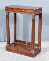 A 19th Century Mahogany Rectangular Console Table, with plain top and deep frieze, on turned leaf