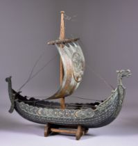 Edward Aagaard (20th Century) - A Danish Iron Art Bronze and Copper Viking Longboat, Circa 1970's,