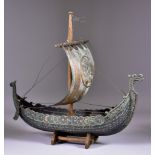 Edward Aagaard (20th Century) - A Danish Iron Art Bronze and Copper Viking Longboat, Circa 1970's,