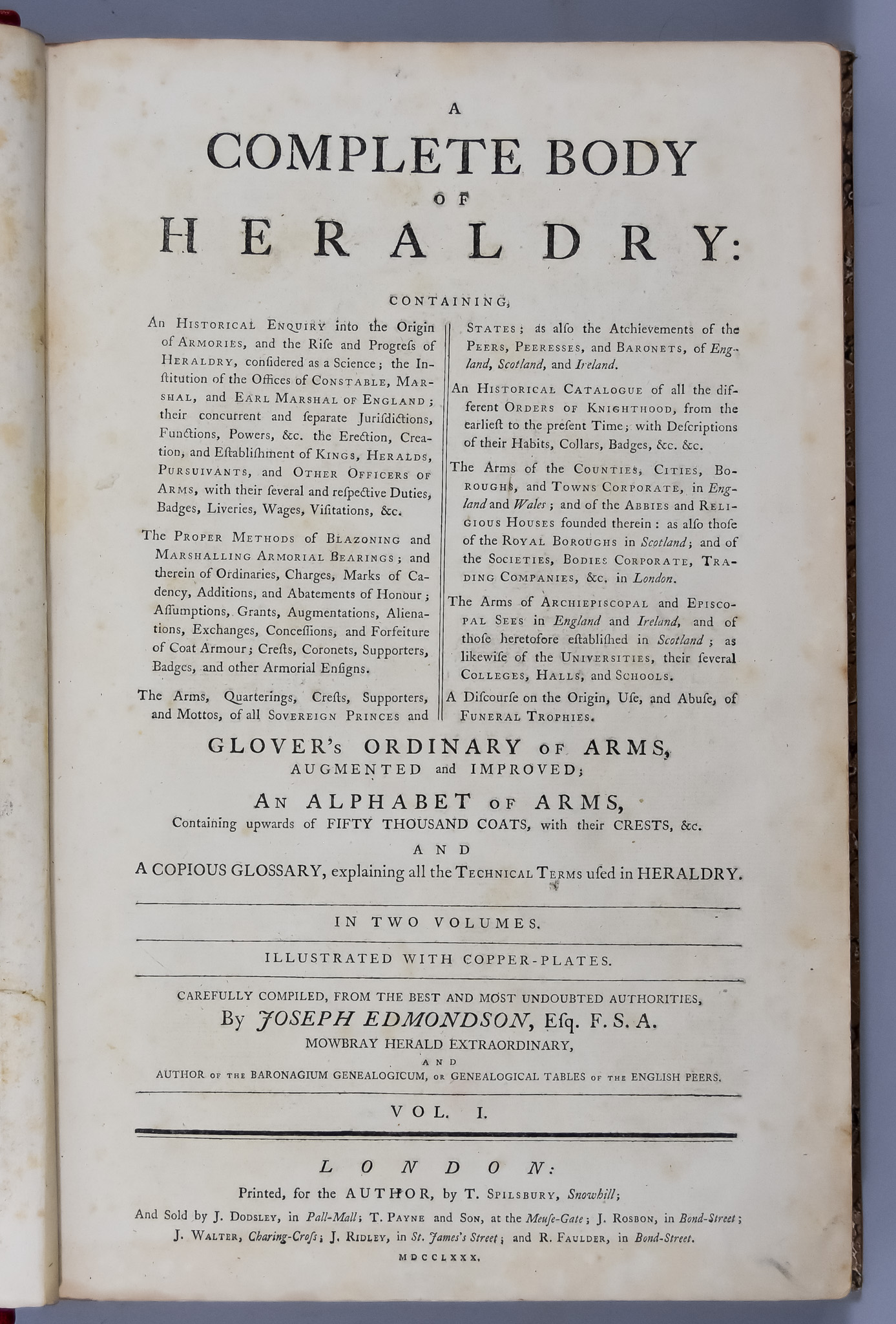 Joseph Edmondson - "A Complete Body Of Heraldry", printed for the author by T. Spillsbury, London,