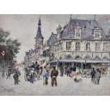 Robert Charles Goff (1837-1922) - Ink and watercolour - "Market Place, Hoorn, N Holland", signed and