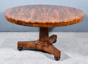 A George IV Highly Figured Rosewood Breakfast Table, with square edge to top, plain frieze, on