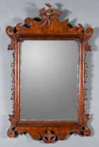 A Late 18th Century Mahogany Framed Rectangular Wall Mirror, with scroll carved and ho-ho bird