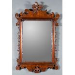 A Late 18th Century Mahogany Framed Rectangular Wall Mirror, with scroll carved and ho-ho bird