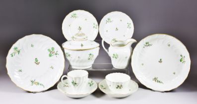 A Barr Worcester Porcelain Part-Tea Service, Circa 1800, painted in green and gilt with flower and