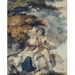 Attributed to Henry Singleton (1766-1839) - Watercolour - "Rustic Courtship" - a young couple in a