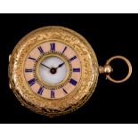 A Lady's Key Wind Half Hunting Cased Fob Watch, Early 20th Century, 14ct gold case, 38mm diameter,