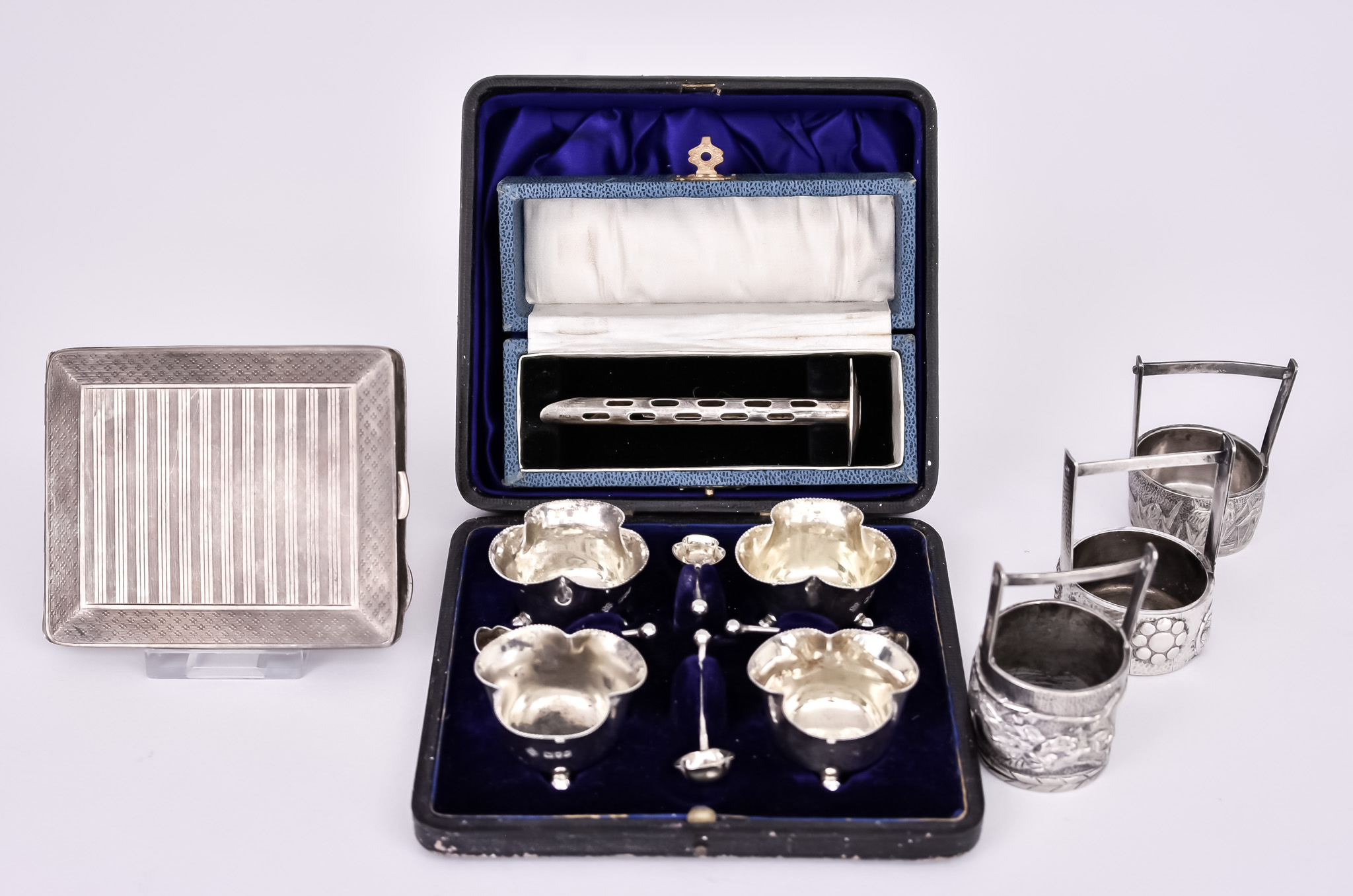 A Set of Four Edward VII Silver and Silver Gilt Salts and Mixed Silverware, the salts by HW & Co.