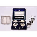 A Set of Four Edward VII Silver and Silver Gilt Salts and Mixed Silverware, the salts by HW & Co.