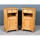 A Pair of Pine Bedside Cabinets, each with square edge to top, fitted one frieze drawer, flanked