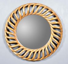 A 20th Century Gilt Wood Carved Circular Wall Mirror, with bold spiral turned frame, inset with