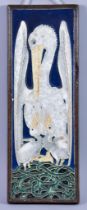 Delft Art Nouveau Style Ceramic Wall Plaque, 20th Century, depicting a stork and two chicks, 4.75ins