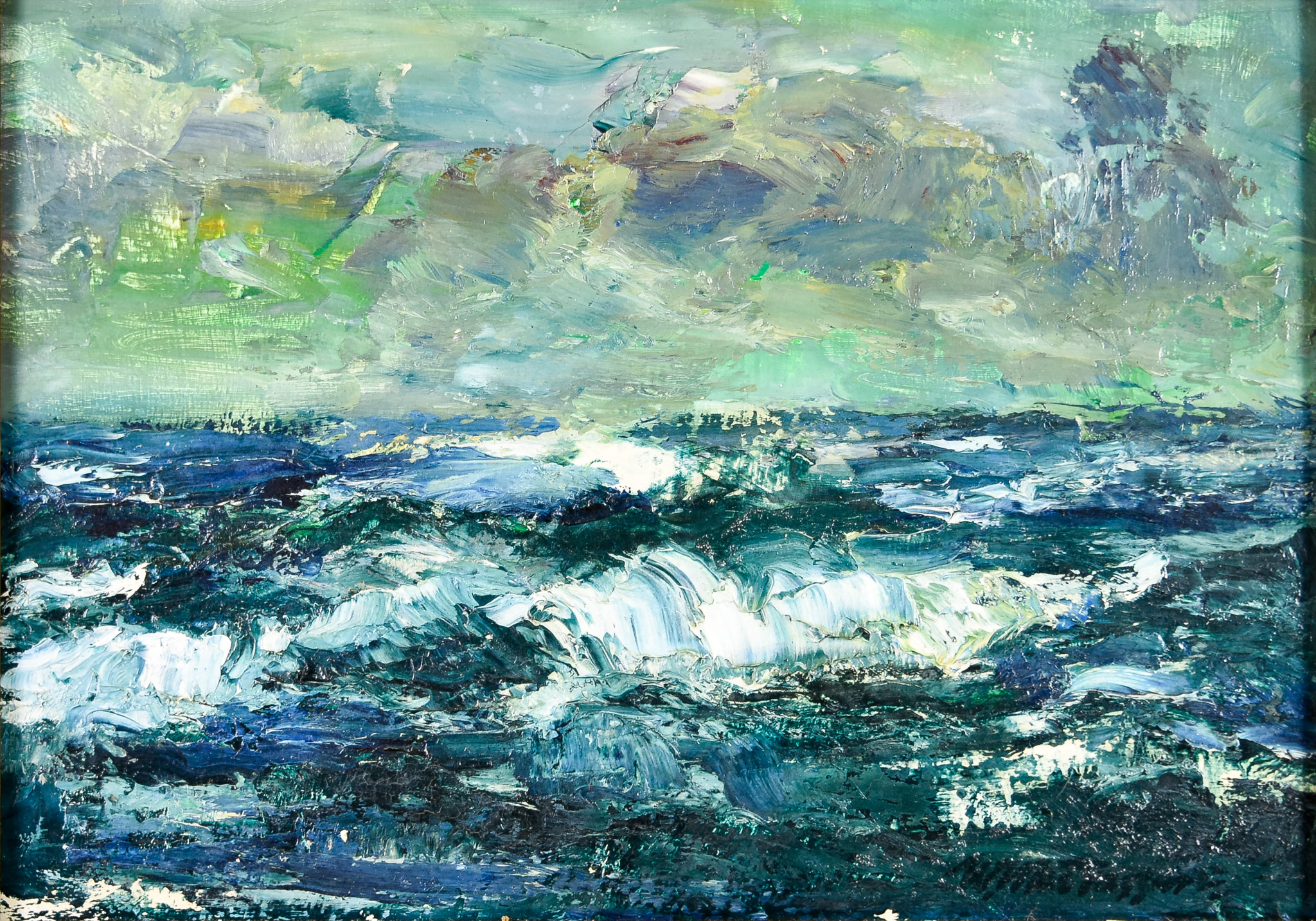 ***William MacTaggart (1903-1981) - Oil painting - "North Sea", board, 10ins x 14ins, dated to verso