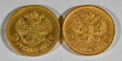 Two Nicholas II Ten Roubles, 1899 and 1903, 17.2g, both fine