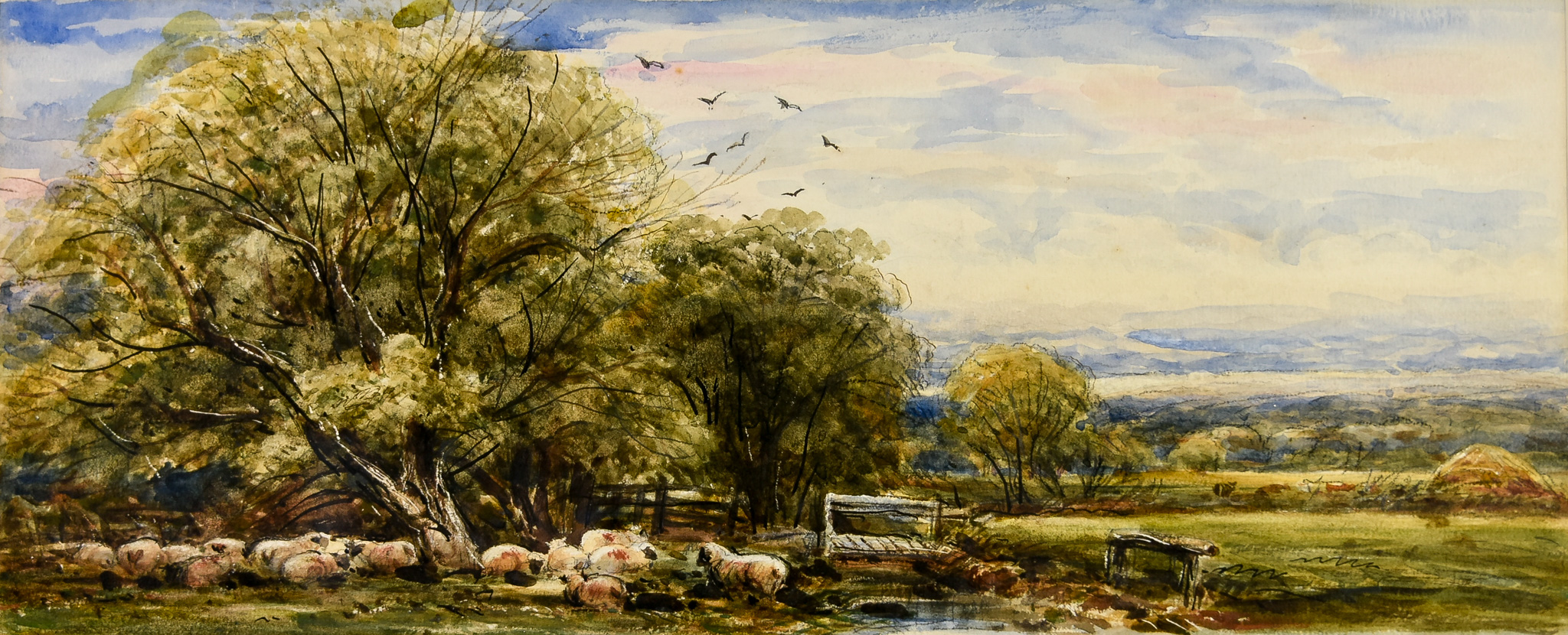 James Orrock (1829-1913) - Watercolour – Near Warkworth, Northumberland, 7.75ins x 19ins, framed