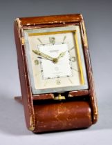 A 1930's Gilt Metal Cased Travelling Time Piece, by Jaeger LeCoultre, retailed by Hermes, No.134351,