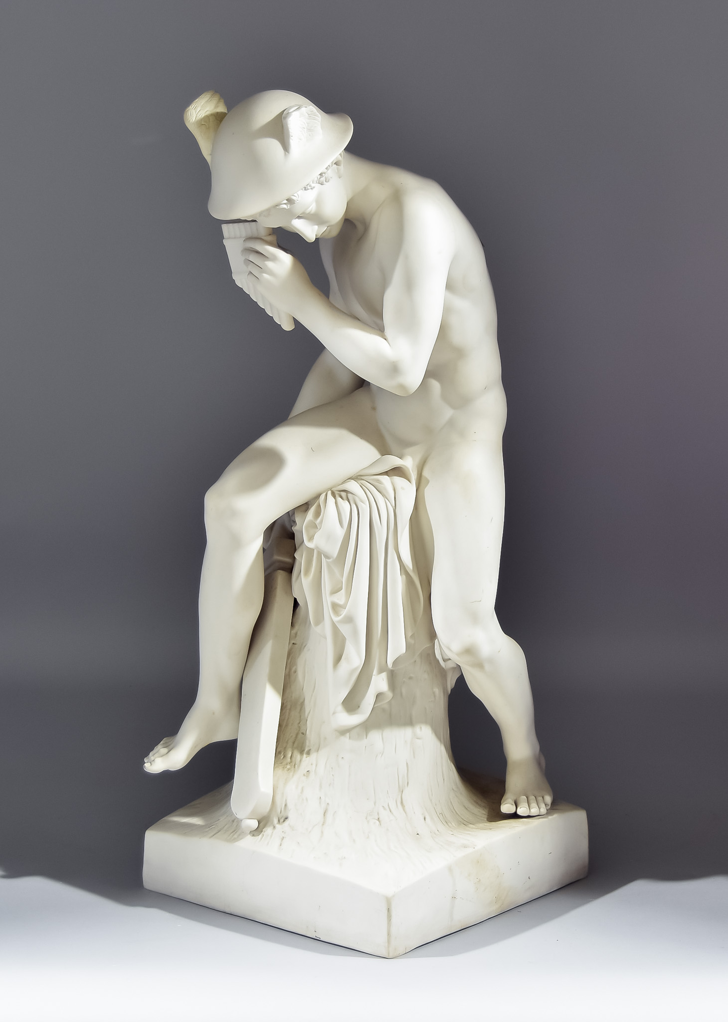 A Parian Ware Figure of Hermes About to Slay Argos,19th Century, possibly Copenhagen, the god seated