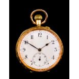 A Lady's Keyless Fob Watch, Early 20th Century, 18ct gold case, 38mm case, with base metal dust
