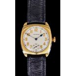 A Gentleman's Manual Wind Wristwatch, by Waltham, 31mm x 31mm, 9ct gold case, white enamel dial with