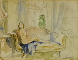 ***Alfred Robert Hayward (1875-1971) - Pencil and watercolour – “Nude by a Window”, signed and dated
