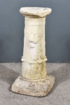 A Carved Limestone Column with Circular Top, on square base, probably 17th Century, the central