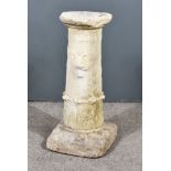 A Carved Limestone Column with Circular Top, on square base, probably 17th Century, the central