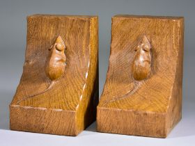 A Pair of Robert "Mouseman" Thompson of Kilburn Oak Bookends, of good colour, 6ins high