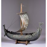 Edward Aagaard (20th Century) - A Danish Iron Art bronze and copper Viking longboat, circa 1970s, on