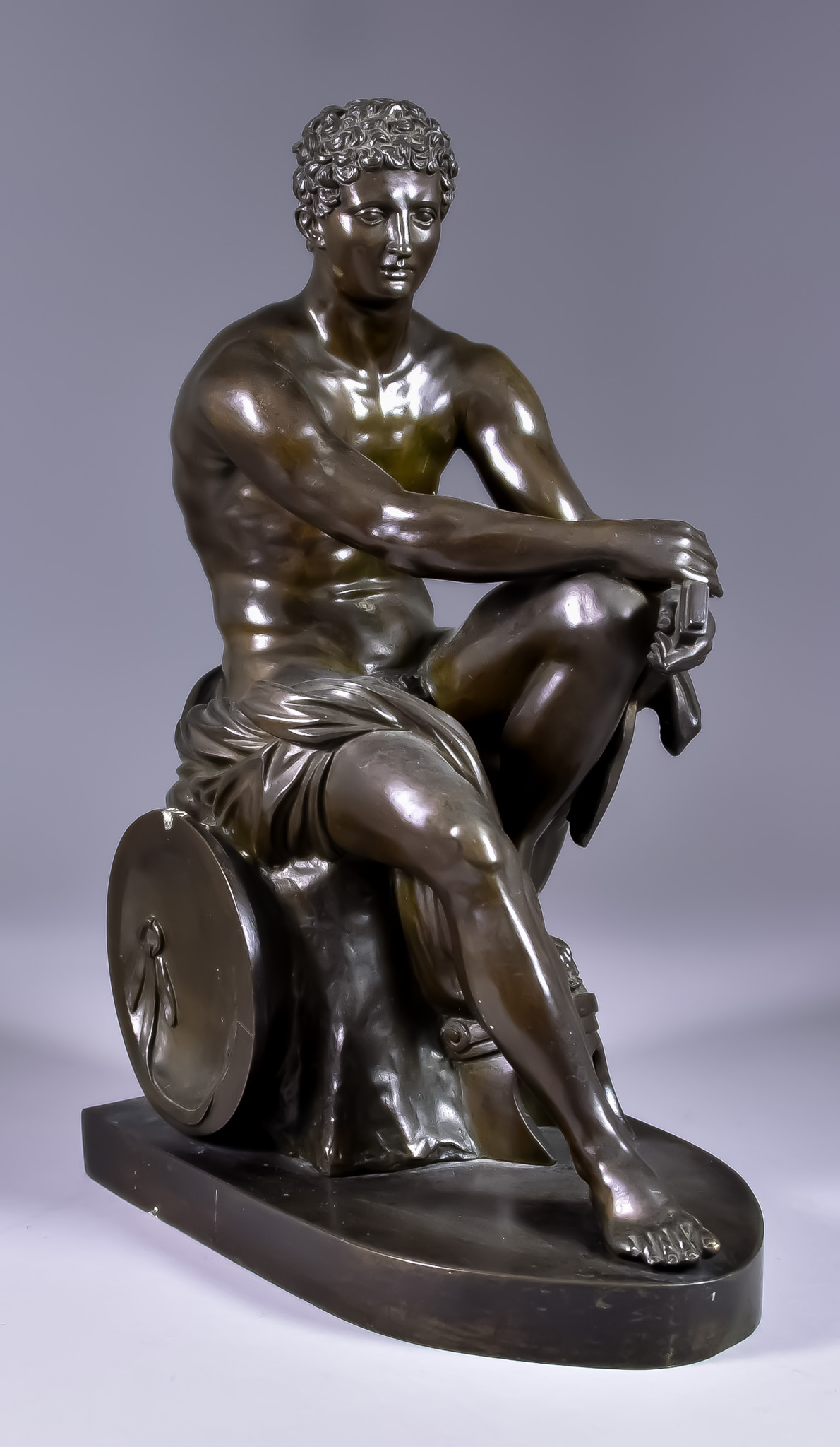 S Bordoni (19th Century) - Grand Tour patinated bronze - "The Ludovise Ares", on 'iron'-shaped base,