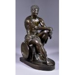 S Bordoni (19th Century) - Grand Tour patinated bronze - "The Ludovise Ares", on 'iron'-shaped base,