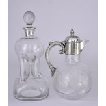 A George V Silver Mounted "Glug-Glug" Decanter and a Plated Mounted Claret Jug, the decanter by