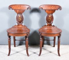 A Pair of Early 19th Mahogany Hall Chairs in the "Gillows" Manner, with shaped crest rails above