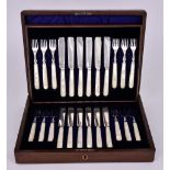 A Set of Twelve Late Victorian Silver Bladed and Mother-Of-Pearl Handled Fish Knives and Forks, by