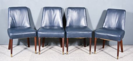 A Set of Four Mid-Century Dining Chairs, Circa 1960's, the back and seats upholstered in blue