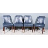 A Set of Four Mid-Century Dining Chairs, Circa 1960's, the back and seats upholstered in blue