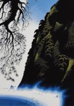 Eyvind Earle (1916-2000) - Serigraph in colours - Mountain and pine cone branch, signed and numbered