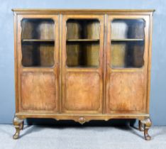 A Late Victorian Walnut Dwarf Display Cabinet, with moulded edge to top, fitted three shelves